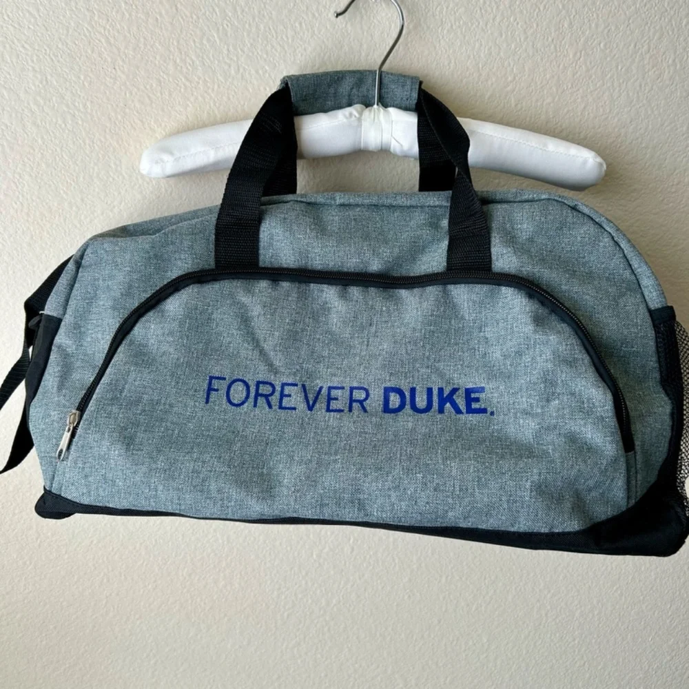 Duke Duffle Bag Gray Black Handles Front zipper pocket side mesh pocket FOREVER